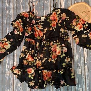 Sheer paper crane floral top.